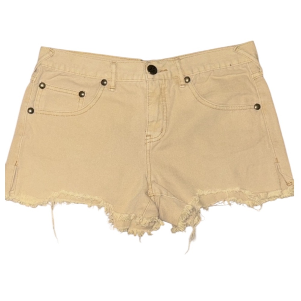 Free People Tan Jean Shorts Distressed Style